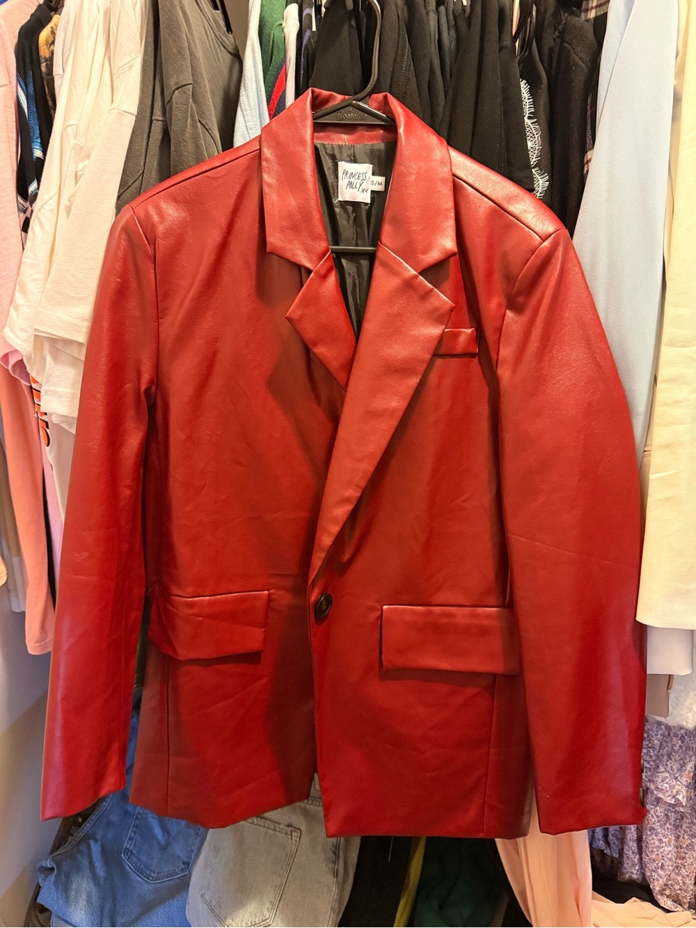 Princess Polly Red Faux Leather Blazer Jacket